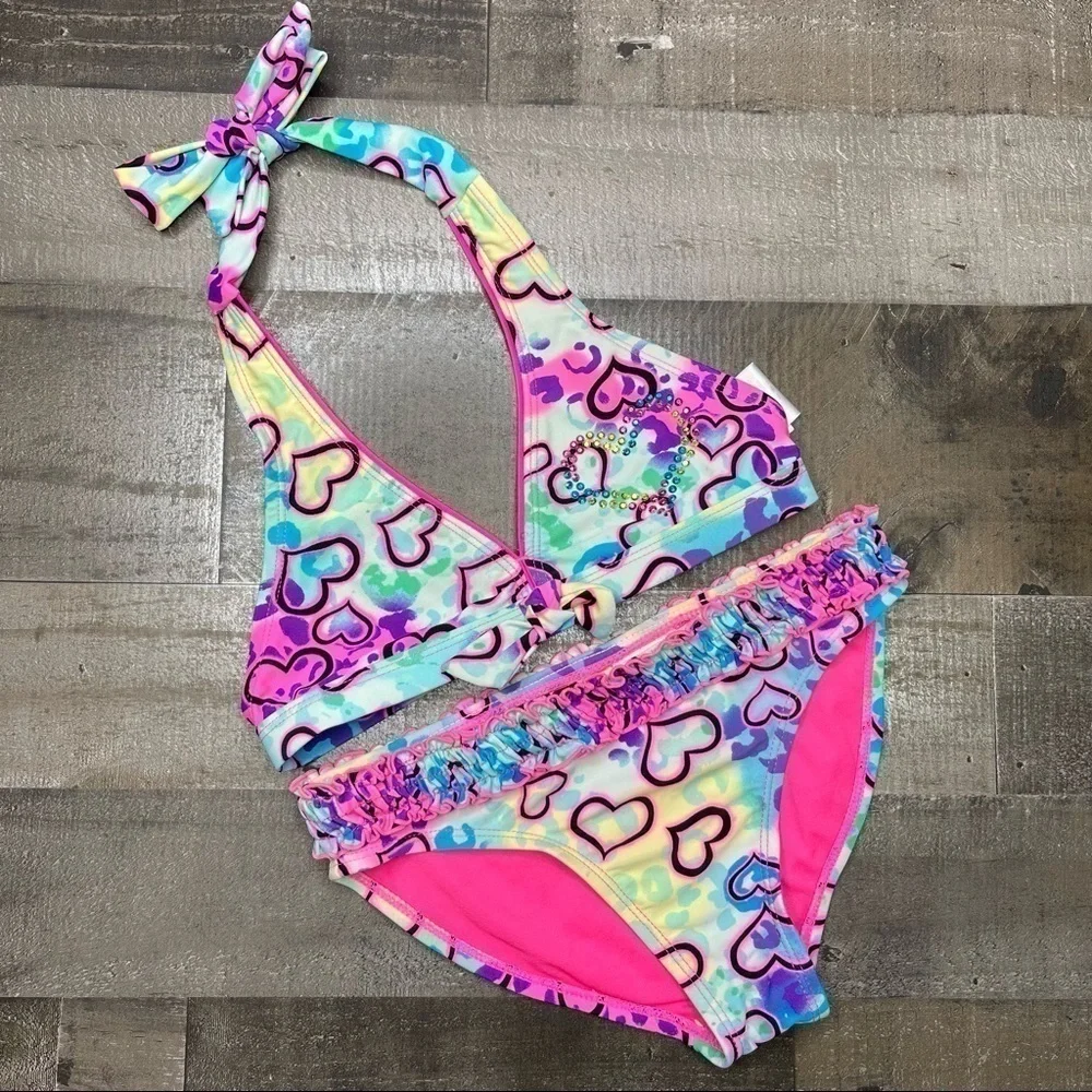 Angel Beach Heart Pattern Bikini Set size 8